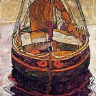 Egon Schiele Canvas Paintings - Trieste Fishing Boat